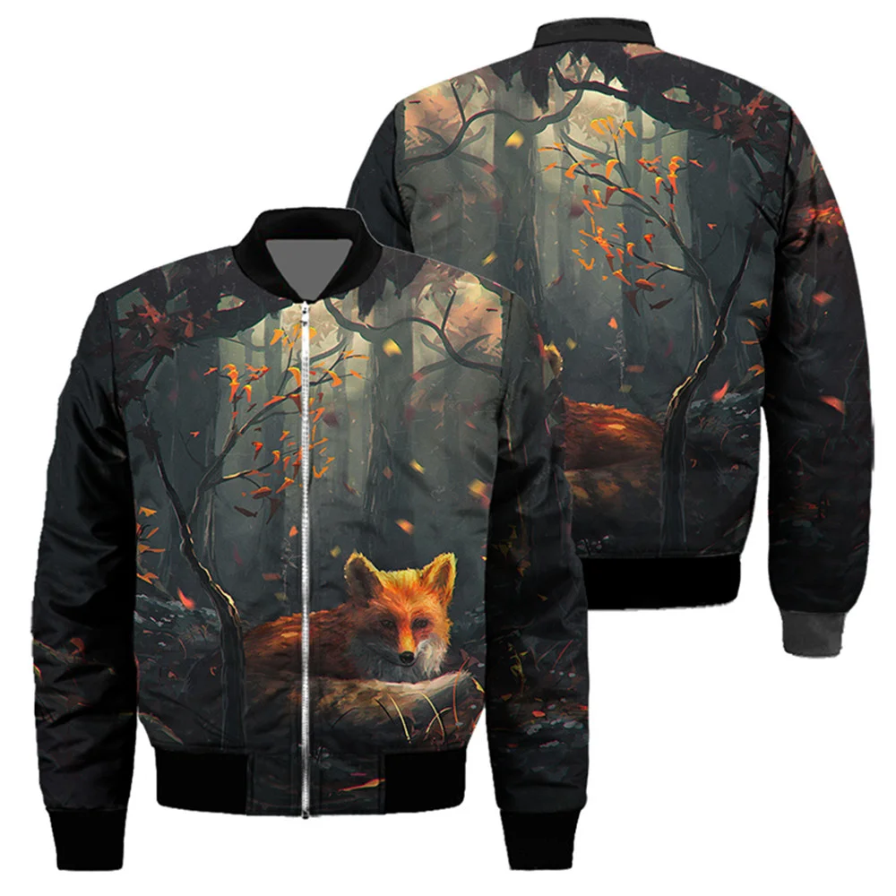 

2022 New Animal Fox Print Jacket Fashion Trend Thickened bomber motorcycle off-road jacket Men's cotton liner warm jacket size