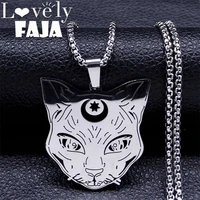 2022 wicca cat moon heptagram pendant necklace chain witchcraft stainless steel animal goth necklaces jewelry divination n7079s0