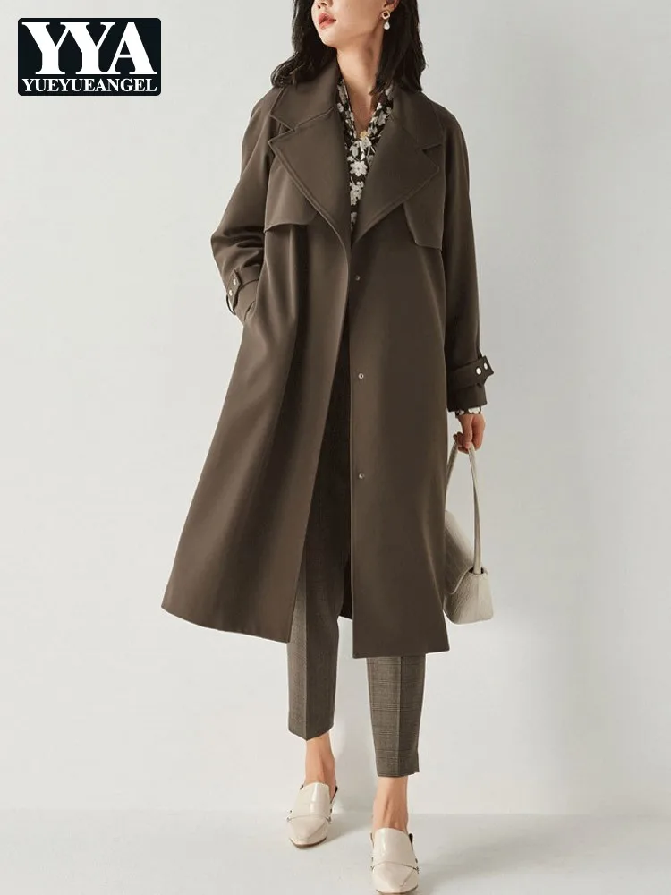 

Elegant Medium Long Trench Coat Women Spring Summer New Office Lady Single Breasted Windbreakers Leisure Straight Jacket S M