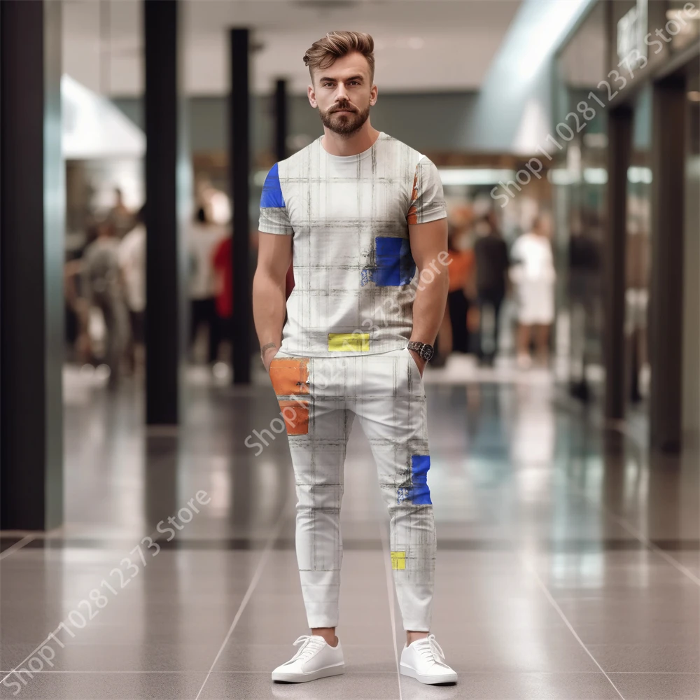 2023 Tracksuit Men Short Sleeve T-Shirt+Pants Two Piece Set Man Sportswear Fashion 3D Printing Casual Streetwear Clothes For Men