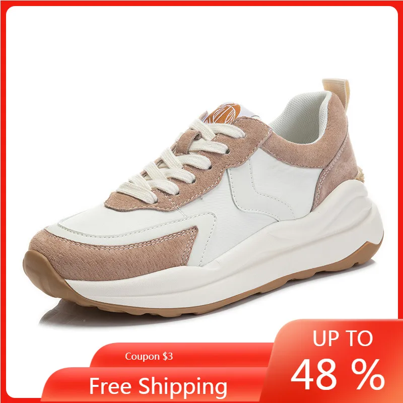 

ENMAYER Four Season Spring Summer Sports Shoes Women Sneakers Platforms Casual Lace-Up Genuine Leather Fashion Shoes Woman 2023