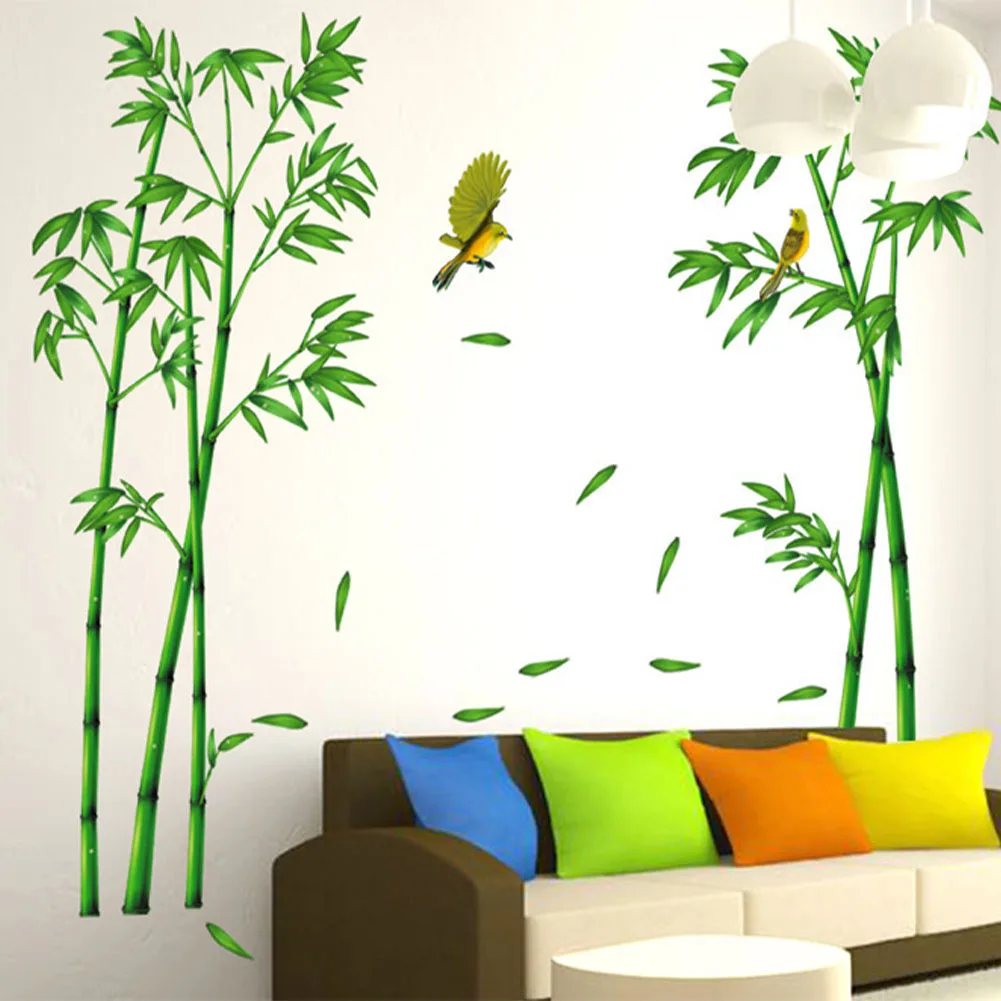 

Chinese Style Decals PVC For Kids Living Room Office Background Kitchen Green Bamboo Forest Home Decor DIY Tree Removable