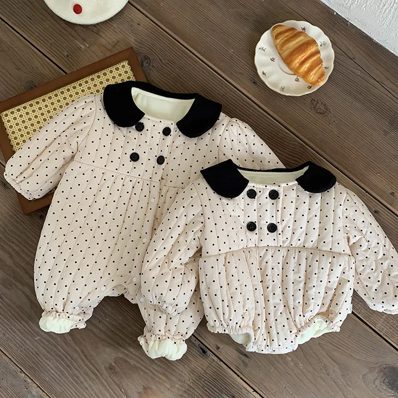 

0-24M Baby Winer Clothes Newborn Boy Girl Long Sleeve Dot Romper Thicken Warm Jumpsuit One-Pieces Outwear Down Coat Mamelucos