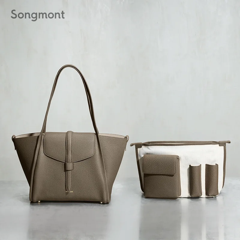 

2023 New Women Bag Luxury Brand Design Medium Song Basket Series Bag Women's Large Capacity Cowhide Handheld Shoulder Tote Bag