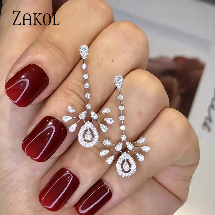 

ZAKOL Personalized Crown Tassels Bridal Earrings for Women Elegant Water Drop Cubic Zirconia Girl Earring Wedding Party Jewelry