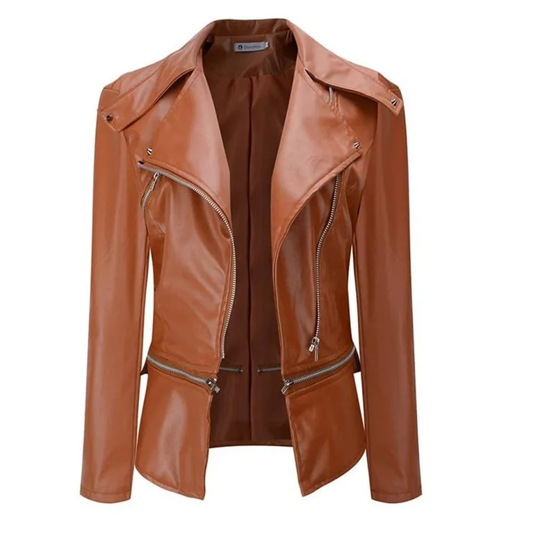 Veste Femme Fall  Winter Short Jacket Women Pu Faux Leather Biker Zipper Moto Jackets for Women Vintage Style Motocycle
