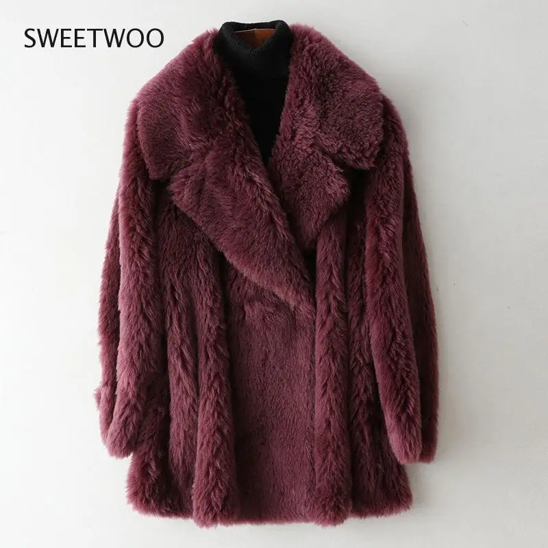 New Luxury Faux Fur Coat Women Turn Down Collar Sheep Fur Jacket Female Winter Warm Thick Slim Fur Overcoat Outerwear Tide 2022