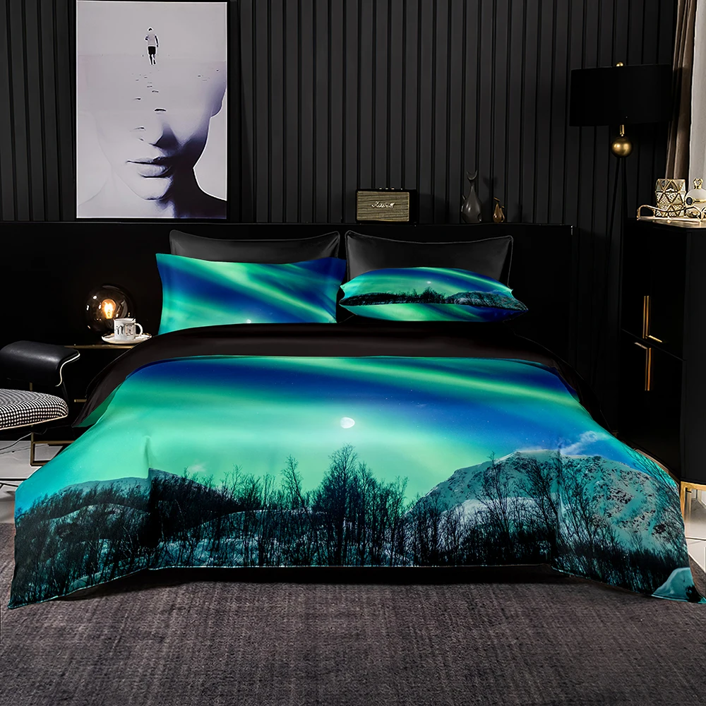 

Комплект постельного белья Polar Landscape, 2-3 шт., пододеяльник с рисунком черного дерева, 1-2 наволочки для синего цвета, комплект ночного неба, кор...