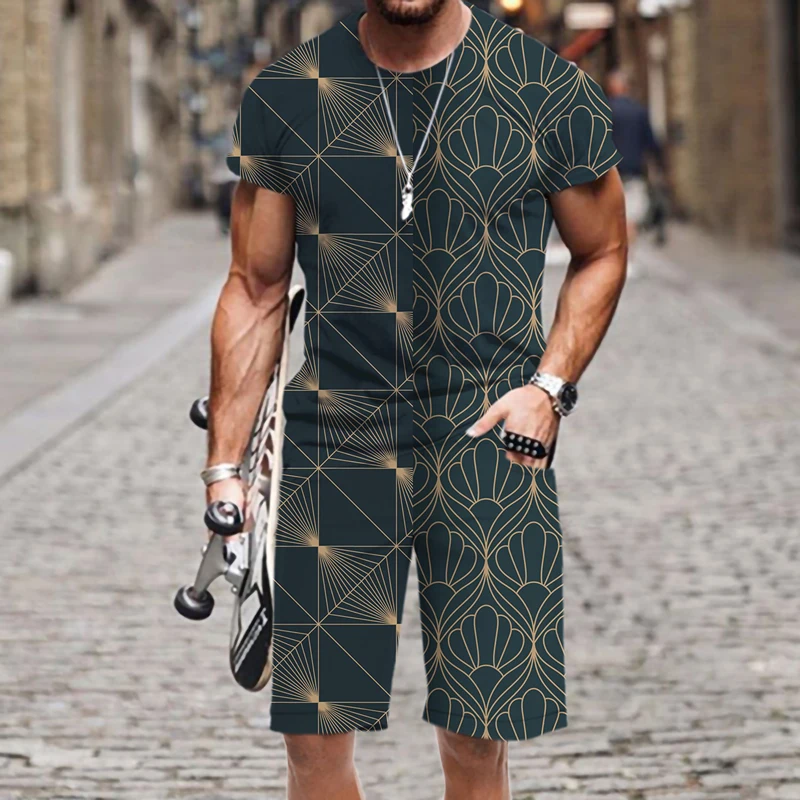 

Tops Men's T-shirt Set Street Hip-hop Fashion Hot O Neck Summer 3D Printed Funny Outfit Short Sleeve Luxury Harajuku Sportswear