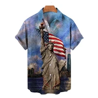 statue of liberty pattern hawaiian shirt fashion street all match short sleeve shirt unisex comfortable oversized tops 5xl