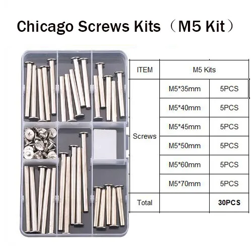 

WHUZF 30pcs Nickel/Copper Plated Chicago Screws Assortment Kits Snap Rivet Books Butt Screw Kit Photo Album Binding Screw Assort