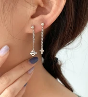 two asymmetrical earrings womens vintage cross heart shaped eardrop hip hop trend chain jewelry fashion personality ear studs