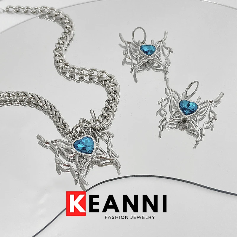 

Blue Love Necklaces for Women Hyperbole Heart Shape Crystal Earings Cubana Clavicle Chain Jewelry Sets 2023 Valentine's Day Gift