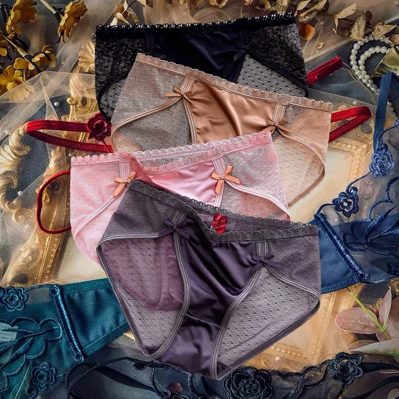 

Lightweight women's underwear panties sexy lace women's briefs girls sweet bow ice silk seamless breathable panties
