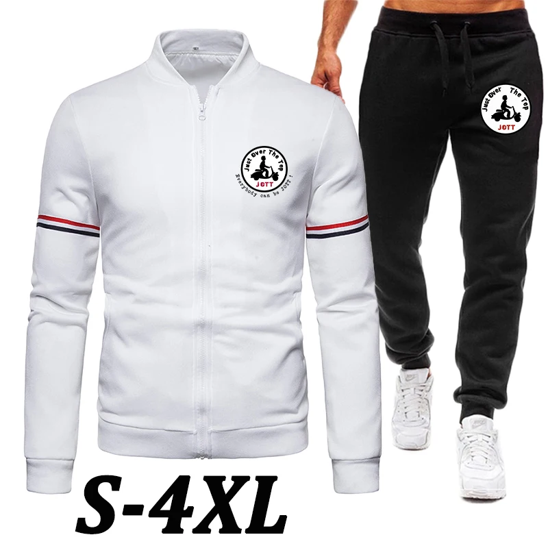 

New Jott Fashion Solid Color Tracksuits Zipper Stripe Jackt+pants Baseball Men's Casual Stand Collar Men's Sport Warm Clothing