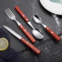 wooden cutlery sets kitchen knives forks spoons set luxury wood tableware dinner wedding mirror silver cutlery dinnerware set
