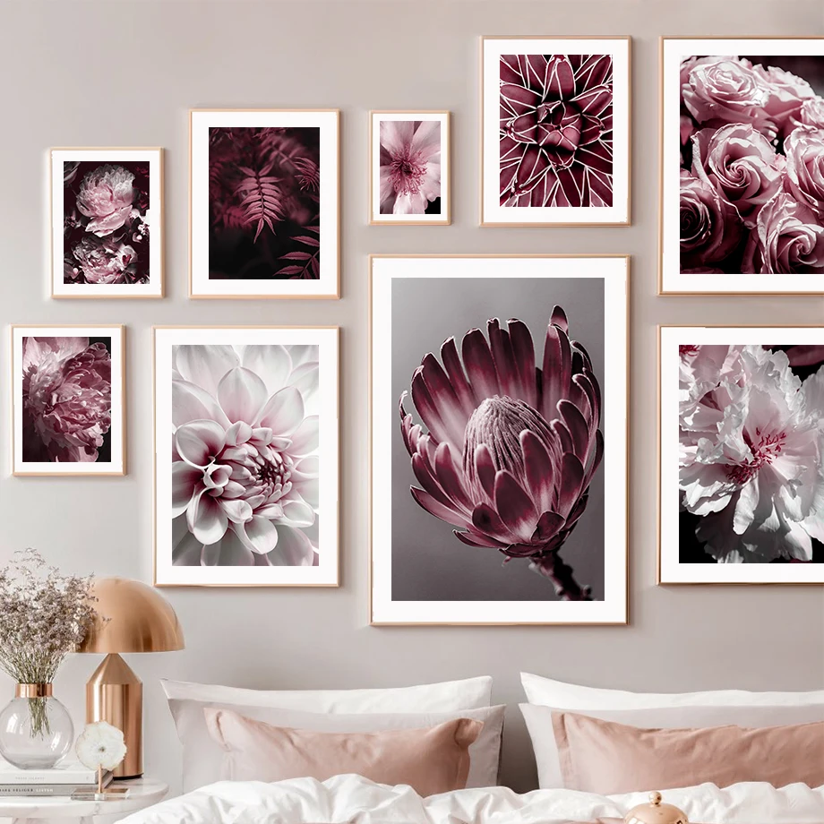 

Blooming Purple Peony Flower Leaf Stamen Wall Art Canvas Painting Nordic Posters And Prints Wall Pictures For Living Room Decor