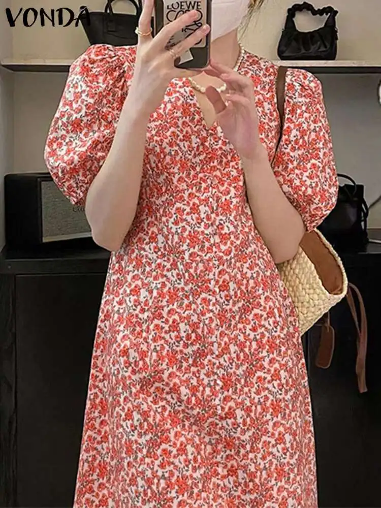 

Bohemian Summer Sundress VONDA Mini Dress Women Printed Short Sleeve 2023 Fashion Casual Loose V-Neck Holiday Beach Vestidos