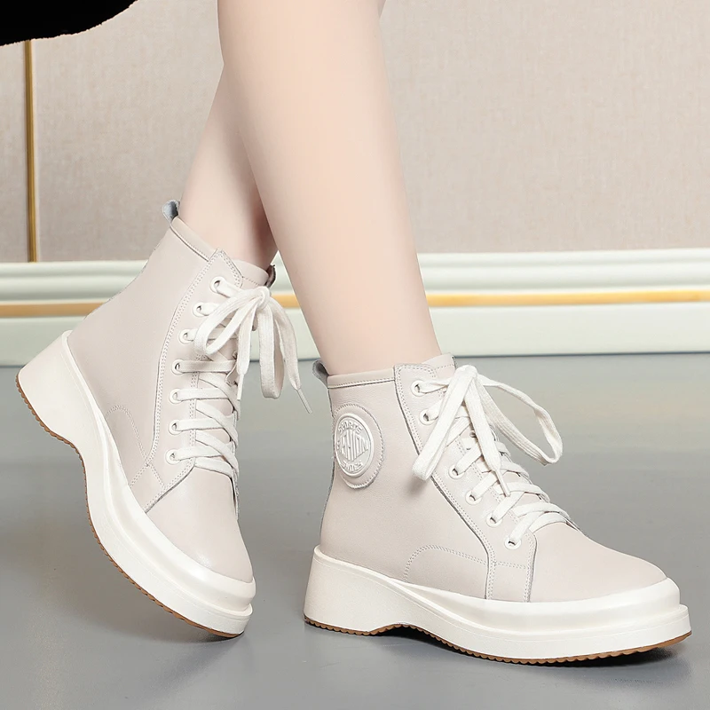 AIYUQI Women Sneaker Boots 2023 New Winter Warm Genuine Leather Women's Ankle Boots Flat Casual Sneakers Women Booties