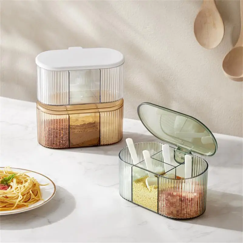 

Four Grids Kitchen Seasoning Box Grid Spice Jar Kitchen Storage Container Compartment Seasoning Jar White Food Storage Box