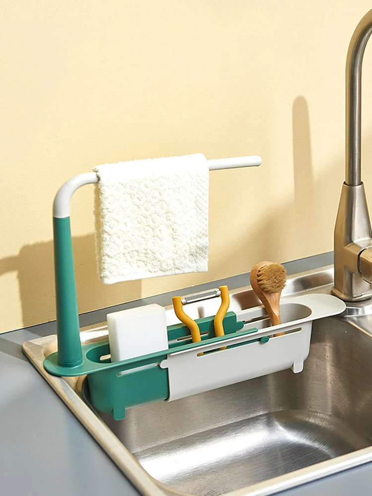

Telescopic Sink Rack Storage Shelf Kitchen Organizer Sponge Soab Holder Dish Drainer Drain Basket for Home Accessories Supplies