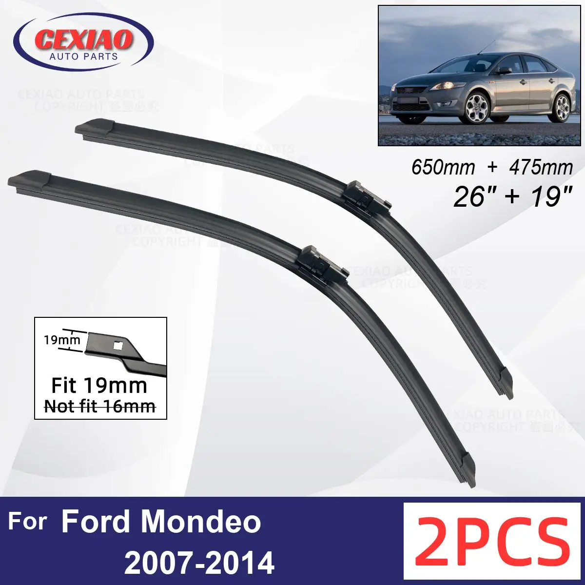 

Car Wiper For Ford Mondeo 2007-2014 Front Wiper Blades Soft Rubber Windscreen Wipers Auto Windshield 26" 19" 650mm 475mm