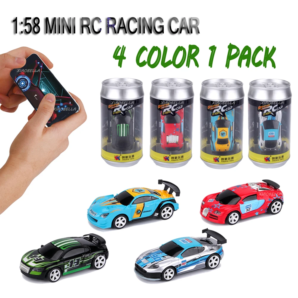 4pcs/pack 2.4GHZ MINI RC Cars Remote Control Mini Coke Can Pocket Racing Car Drift-Buggy Bluetooth radio Controlled Toy Kid Gift
