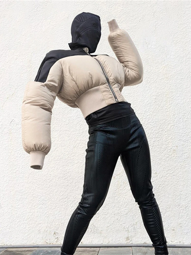 Winter Streetwear Coats Women's Buffy Jackets 2022 Long Sleeve Patchwork Jacket Bubble Coats Casual Black Women's Jackets