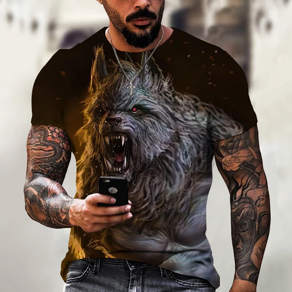 New men's T-shirt 3d printing wolf print summer wild animal oversized clothing O neck short sleeve clothing Gothic vintage top