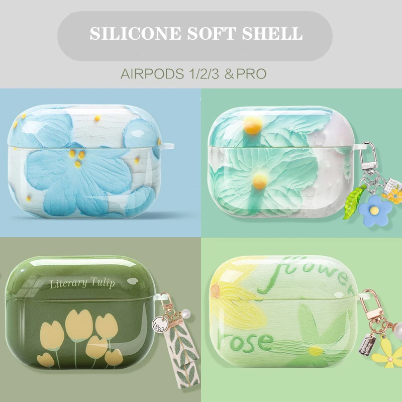 Protective Case For Airpod TWS Oil Painting Art Flower Earphone Case For Apple Airpod 1 2 3 Cute For AirPod Pro Protector Shell