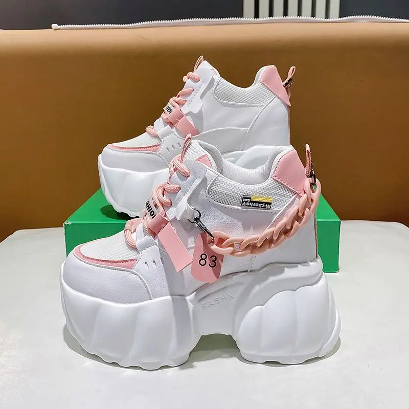 

Autumn Breathable Sneakers Women Hidden Increasing Sports Shoes 2022 Wedges Casual Chain Chunky Shoes High Platform Woman 10CM