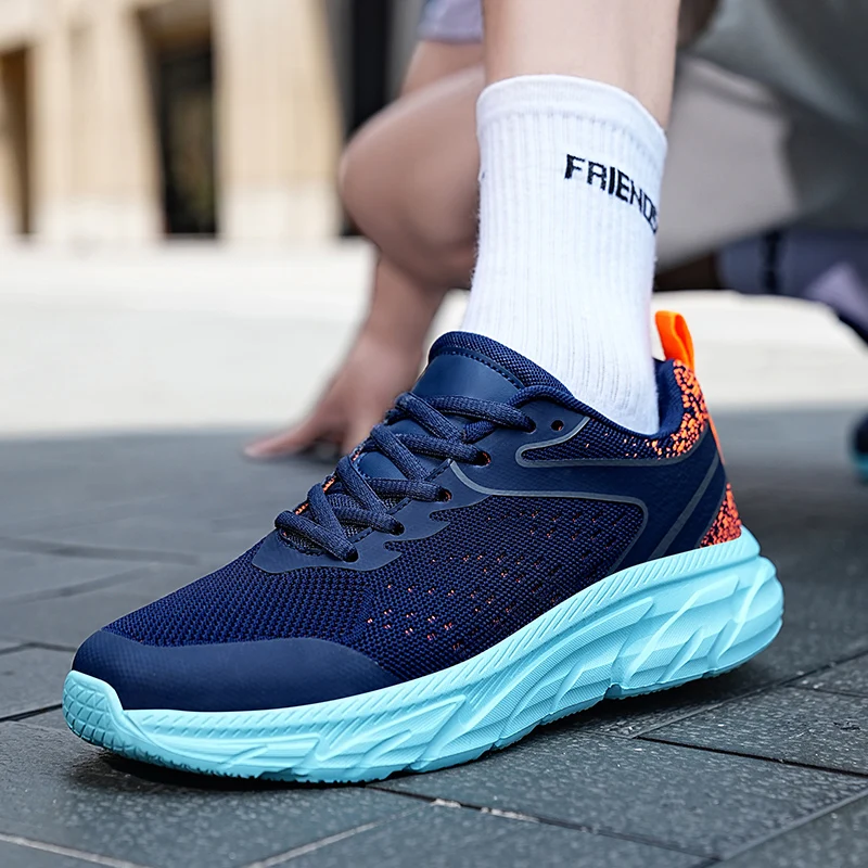 Big Size 39-48 Breathable Knit Lace-up Men's Running Shoes Summer Exercise Sneakers Men Comfortable Non-slip Men's Jogging Shoes
