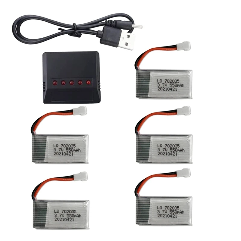 

R2LB 5 in 1 Charger with 5x 3.7V 550mAh Li-Po Batteries & USB Cable for SYMA Q11 H99W
