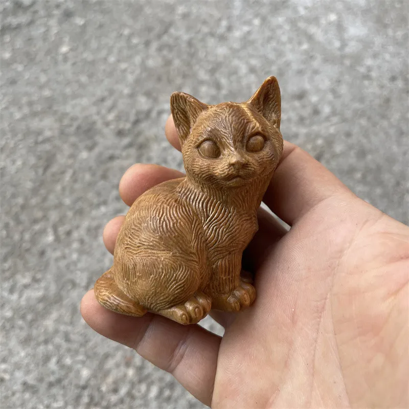 

7cm Cute Style Sitting Collective Wealth Cat Hand Carving Living Room Home Putting Decorate Craft