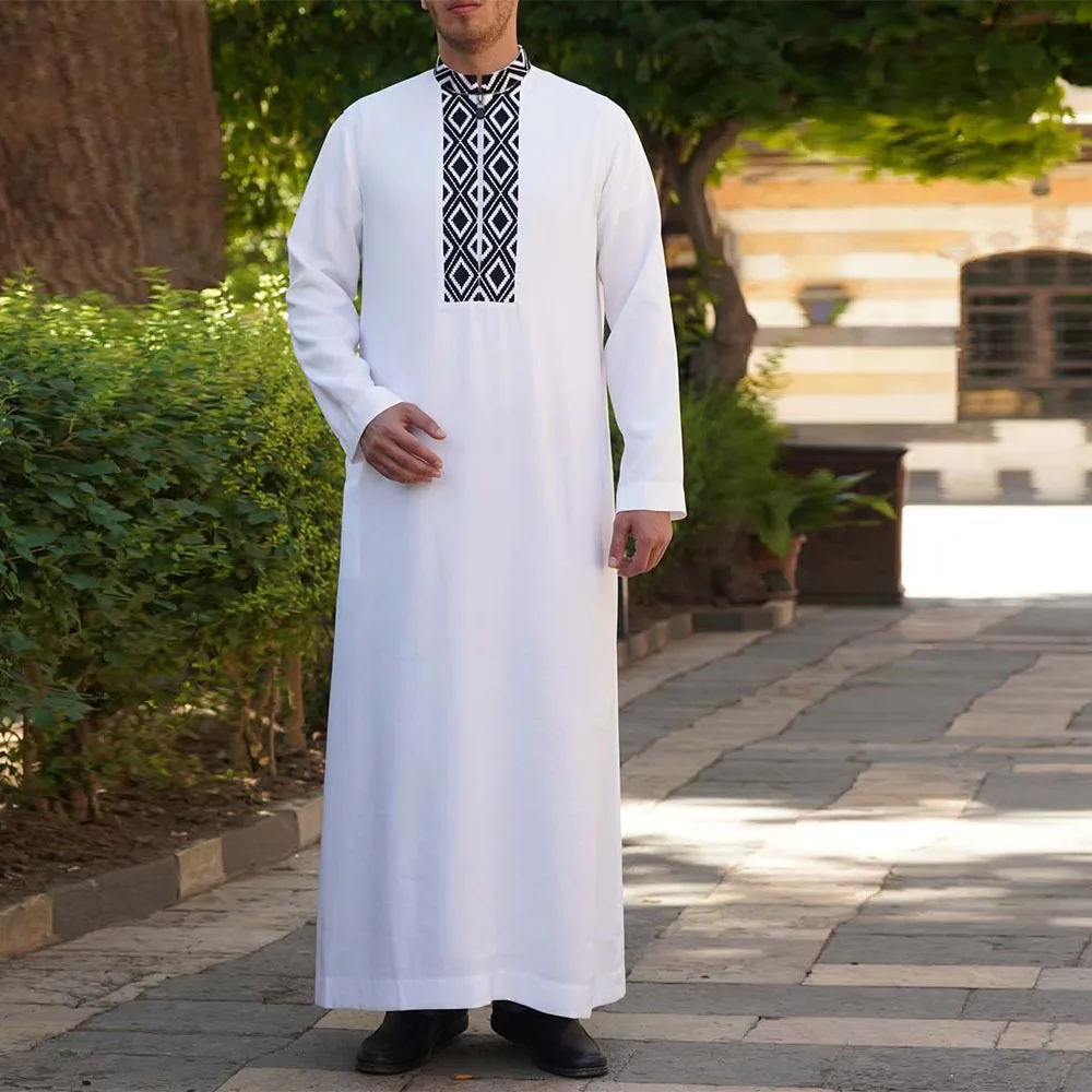 2022 Muslim Jubba Thobe Mens Robes Islamic Clothing Arab Middle Eastern Kurta Kaftan Shirts Blouse Ramadan Festival Outfits