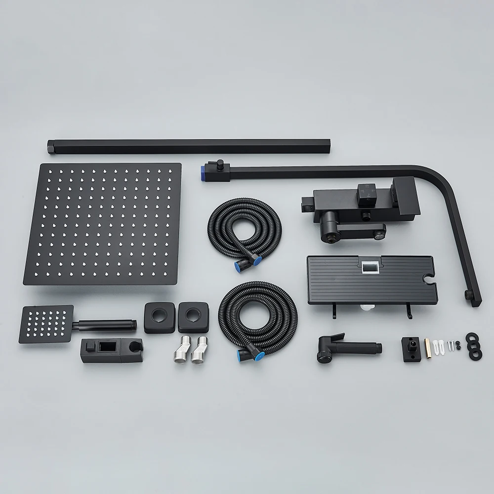 Черные смесители для душа ванной комнаты набор Дождевого кран ванны с бесплатной