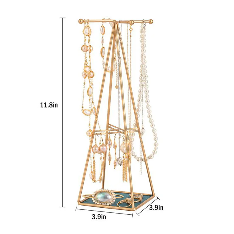 Pyramid Jewelry Stand Earrings Necklace Organizer Holder For Desktop Storage Bracelet Shelf Racks Ring Tray For Make Up Decor