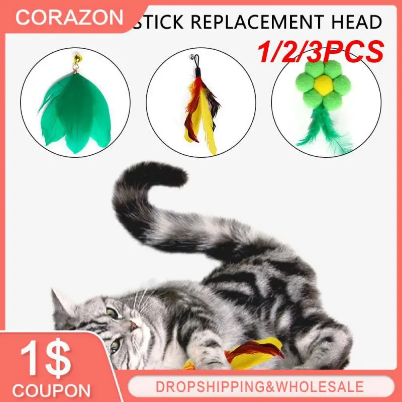 

1/2/3PCS Cat Toys Cute Appearance Funny For Cat Pet Supplies Cat Teaser Stick Funny Cat Stick Replacement Head Hanging Bells