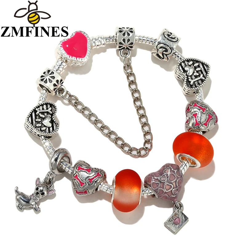 

New Arrival Pink Heart Charm Beads Pendant DIY Snake Chain Charm Bracelet For Women Children Fashion Jewelry Dropshipping