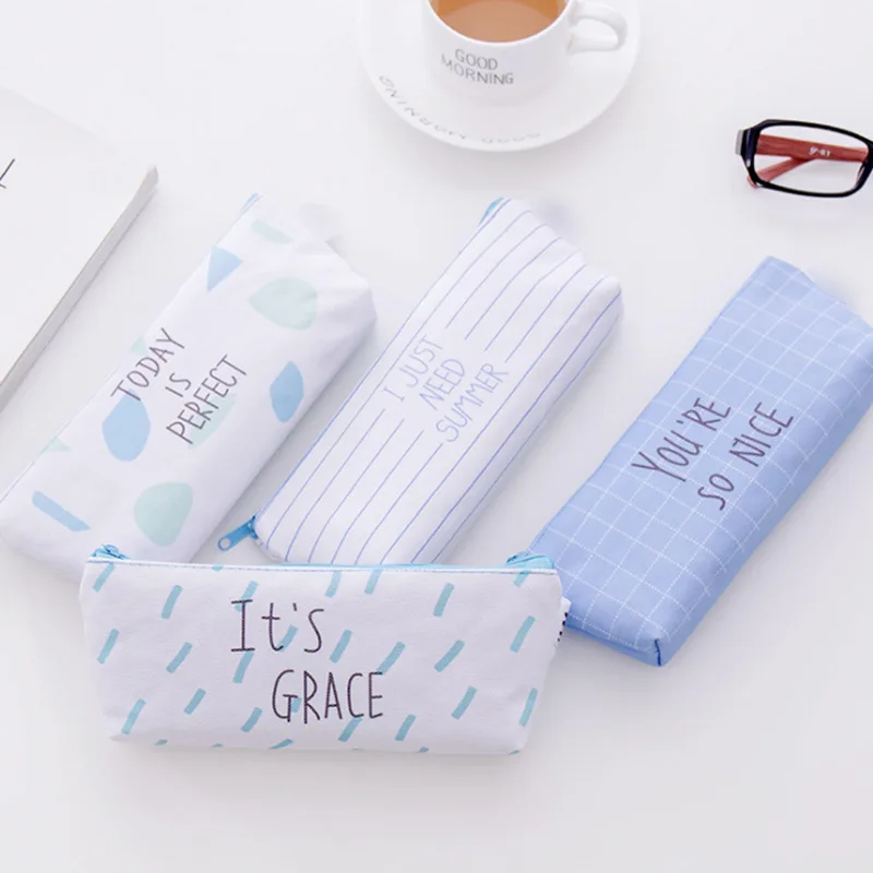 

Geometric Canvas Pencil Bag Simple Large Capacity School Case Zipper Pencil Pouch Stationery Holder Students School Supplies
