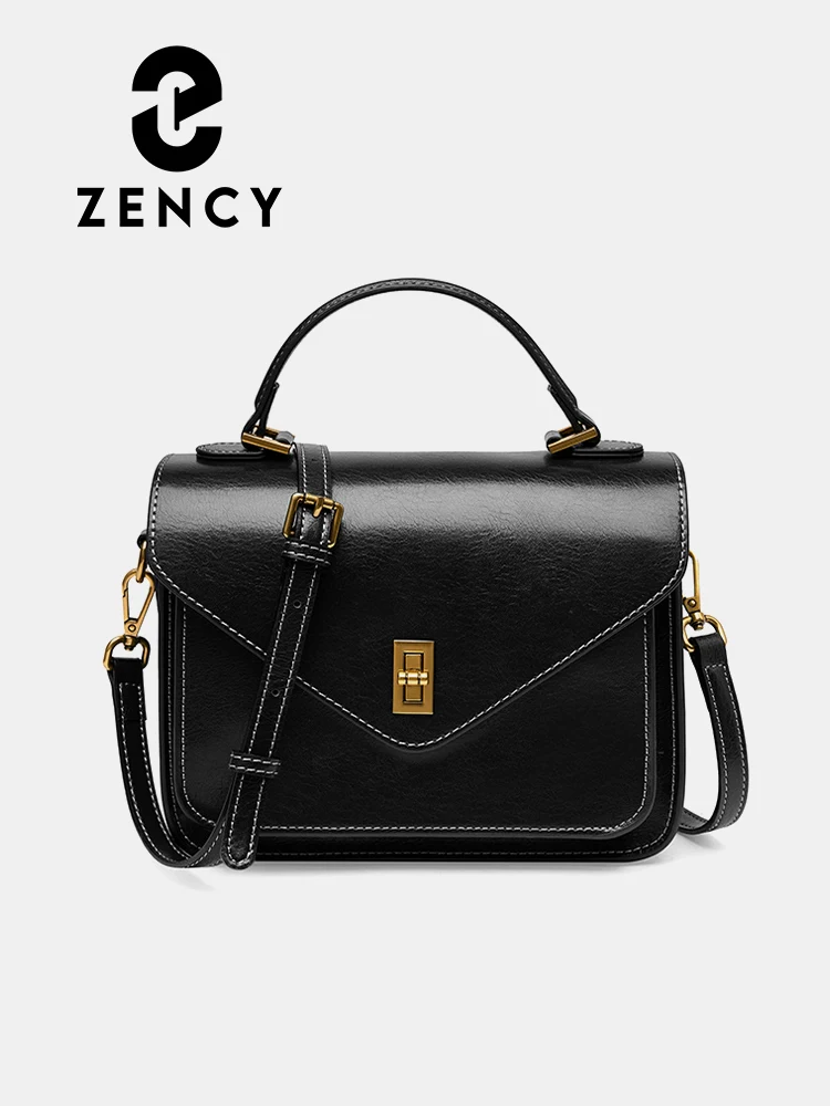 Zency Genuine Leather Bag Female Retro Small Top-handle Women Vintage Luxury Shoulder Handbag Satchels Bags Classic Crossbody