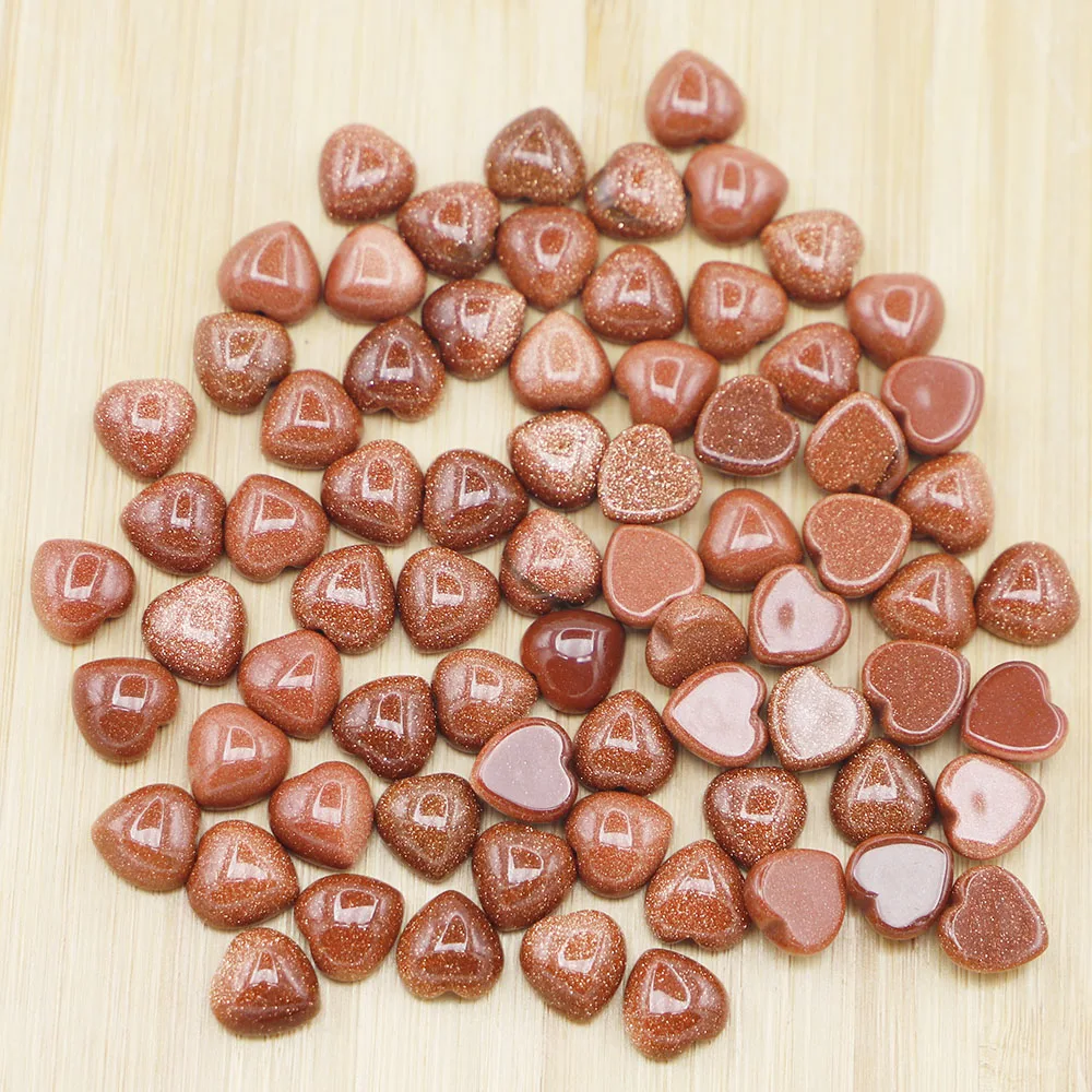 10MM Natural Gold Sand Stone Heart Shaped CAB Cabochon Beads Charms Fashion Jewelry Production Making Earring Brooch Rings 50Pcs