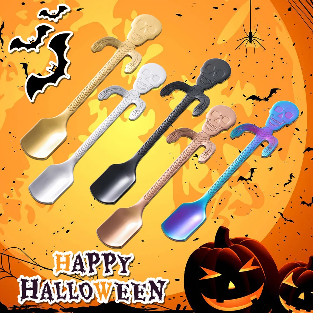 

Mini Coffee Spoon 304 Stainless Steel Teaspoon Dessert Silverware Spoon Skeleton Handle Halloween Tea Spoon Fruit Spoon Home Bar