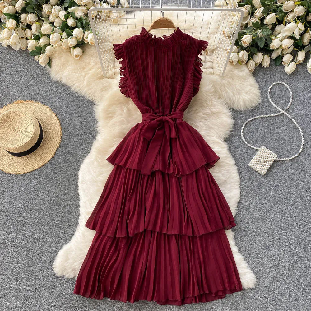 

2022 Fashion women's ruffled maternity cake dress BLACK