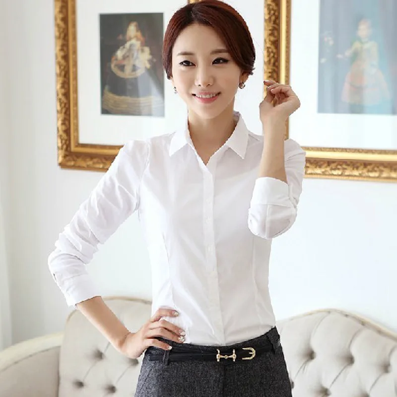 Spring 2020 Korean Womens Tops White Blouses Casual Long Sleeve Ladies Shirts Black Blouses 2XL 1XL White Pink Shirt Ladies Tops