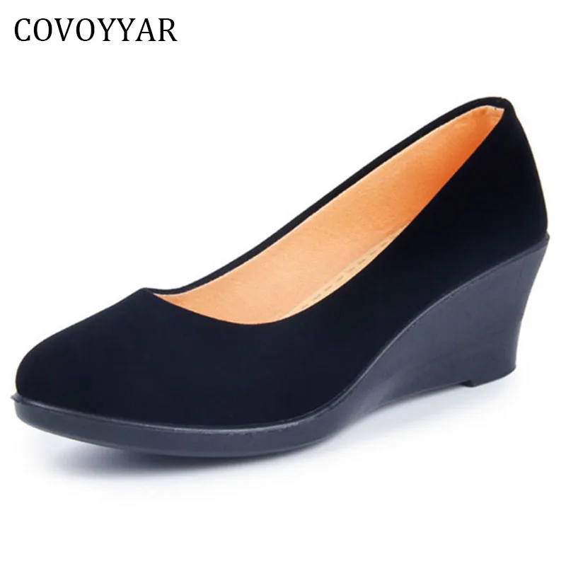

COVOYYAR 2022 Wedge Women's Shoes Spring Autumn Flock Soft Women Pumps Slip On Casual Black Shoes Plus Size 40 WHH562