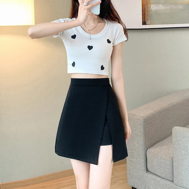 Suit Split Shorts Skirt Black Mini High Waist Wide Leg Shorts Women's Office Ladies A-line Wide Leg Shorts Korean Oversize