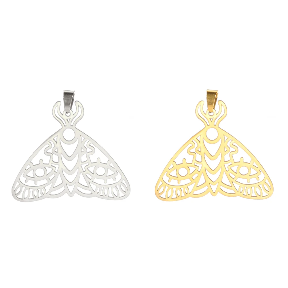 5pcs/Lot Wholesale Hollowed Moth Shaped Pendants Accessories Stainless Steel Diy Handmade Necklace Keychains Insect Charms