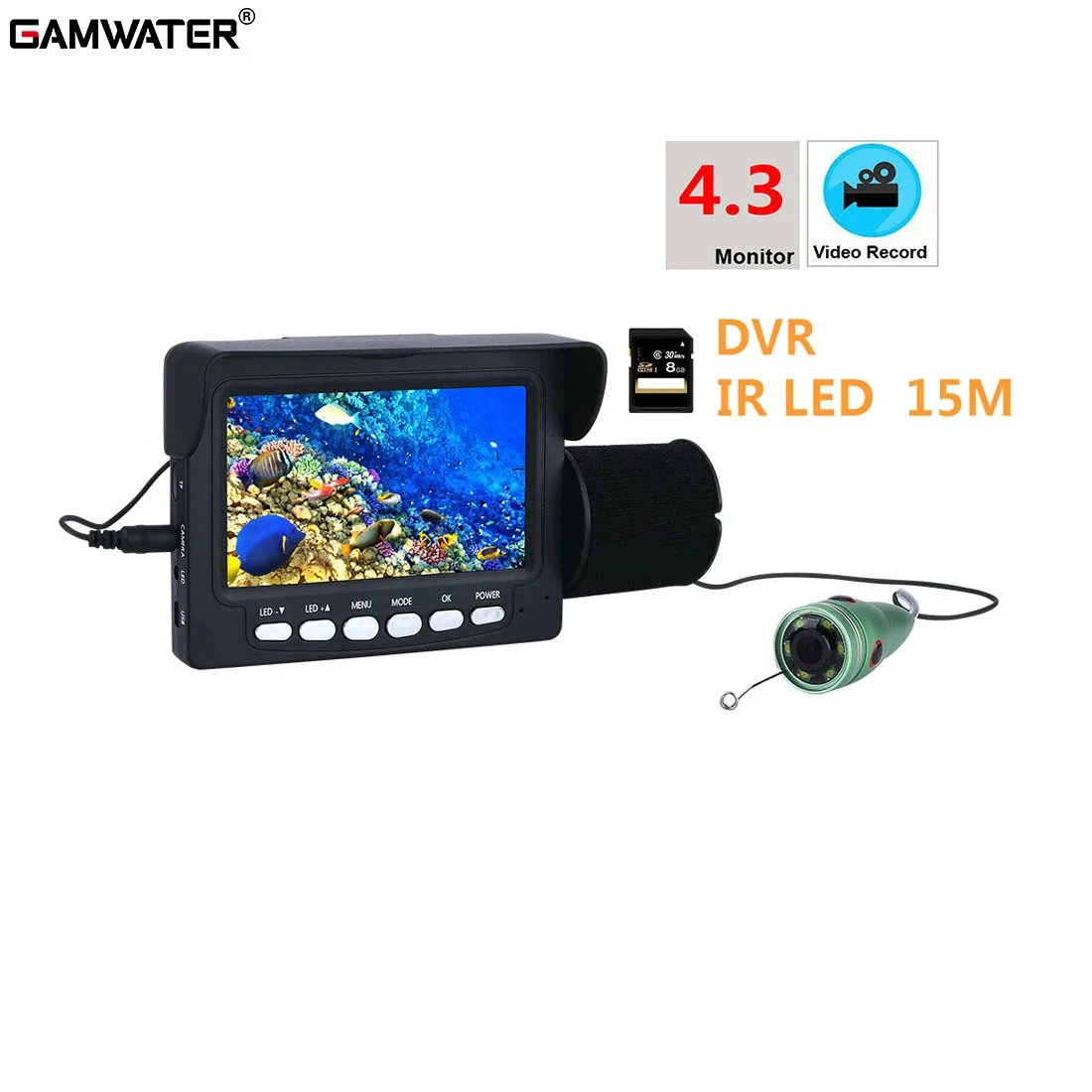 

Видеорегистратор GAMWATER, 4,3 дюйма, 1000 ТВЛ, 6 светодиодов, 15 м
