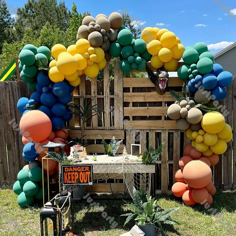 

192pcs Dinosaur Boy Birthday Party Decoration Matte Lemon Coral Dark Green Balloon Arch Garland Kit Baby Shower Decor Supplies